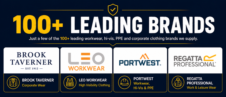 Over 100 leading workwear hi-vis PPE and corporate clothing brands