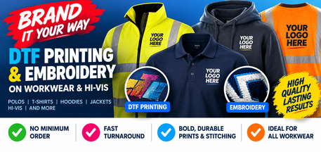 DTF PRINTING EMBROIDERY WORKWEAR HIVIS CLOTHING
