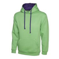 Uneek Contrast Hooded Sweatshirt - Lime Green / Purple