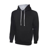 Uneek Contrast Hooded Sweatshirt - Black / Heather Grey
