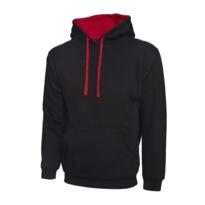 Uneek Contrast Hooded Sweatshirt - Black / Red