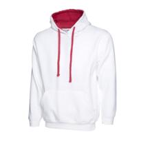 Uneek Contrast Hooded Sweatshirt - White / Fuchsia