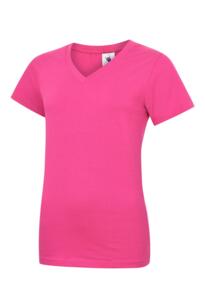 Uneek Ladies Classic V Neck T Shirt - Hot Pink