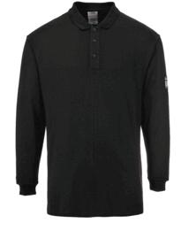 Flame Resistant Anti-Static Long Sleeved Polo Shirt - Black
