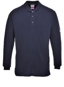Flame Resistant Anti-Static Long Sleeved Polo Shirt - Navy Blue