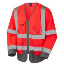 Leo S12 HiVis Long Sleeved Executive Vest - Red / Grey
