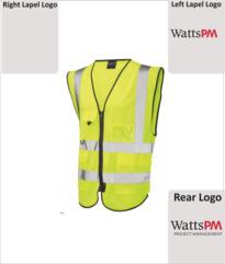 Watts Hi-Vis Executive Sleeveless Vest (Printed Watts PM) - Yellow