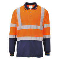 Portwest HiVis L/S Polo Shirt - Orange / Navy