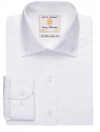 Brook Taverner Altare Single Cuff Shirt Cotton Herringbone - White