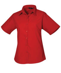 Premier PR302 - Ladies Poplin Short Sleeved Blouse - Red