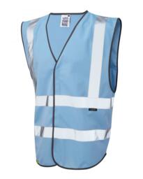 LEO W05 Pilton - Hi-Vis Ecoviz Reflective Waistcoat - Sky Blue