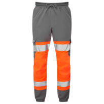LEO JT01 Hawkridge - Hi-Vis Ecoviz High Performance 4X Stretch Trousers - Orange / Grey