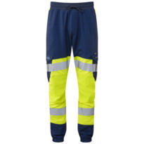 LEO JT01 Hawkridge - Hi-Vis Ecoviz High Performance 4X Stretch Trousers - Yellow / Navy