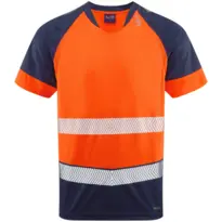 LEO T16 Forda - Hi-Vis EcoViz Performance Dual Colour Tee Shirt - Orange / Navy