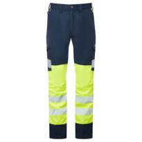 LEO CT05 Winford - Hi-Vis Ecoviz Polyester Stretch Cargo Trousers - Yellow / Navy