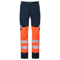 LEO CT05 Winford - Hi-Vis Ecoviz Polyester Stretch Cargo Trousers - Orange / Navy