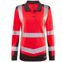 LEO PL15 Hazelwood - Hi-Vis Ecoviz Performance+ Womens Dual Colour Long Sleeve Polo - Red / Grey