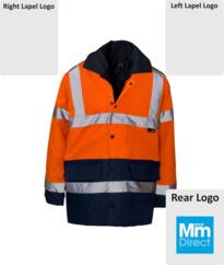 MandM Direct HiVis Contrast Parka Jacket [Printed - Orange / Navy Blue