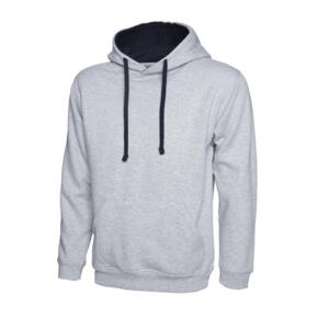 Uneek UC507 - Contrast Hooded Sweatshirt 300gsm - Heather Grey / Navy Blue