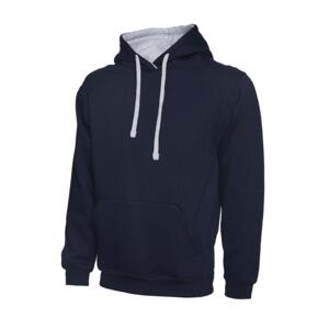 Uneek UC507 - Contrast Hooded Sweatshirt 300gsm - Navy Blue / Heather Grey
