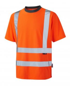 LEO T02 Braunton - Hi-Vis Ecoviz Performance Rail Spec Round Neck Tee Shirt - Orange