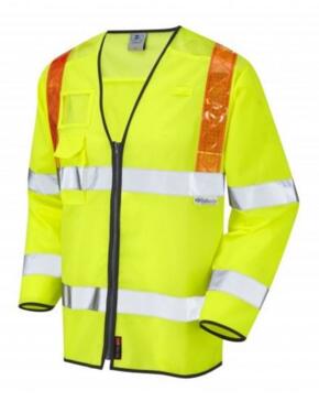 LEO S13 Barbrook - Hi-Vis Ecoviz Sleeved Waistcoat with Red Braces - Yellow