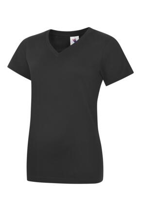 Uneek UC319 180GSM - Ladies Classic V-Neck Tee Shirt - Black