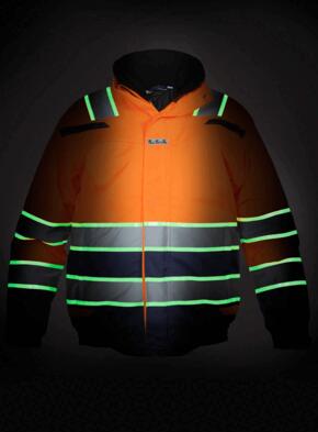 India HiVis Glow in the Dark Waterproof Jacket - Orange  / Navy Blue