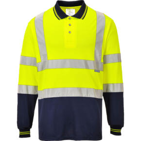 Portwest S279 - Hi-Vis Long Sleeve Contrast Polo Shirt - Yellow / Navy
