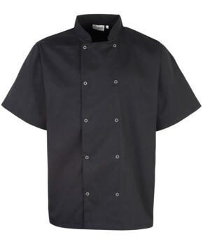 Premier PR664 - Studded Front Short Sleeve Chefs Jacket - Black