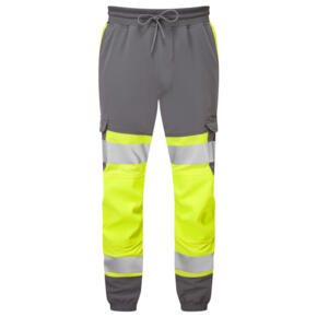 LEO JT01 Hawkridge - Hi-Vis Ecoviz High Performance 4X Stretch Trousers - Yellow / Grey
