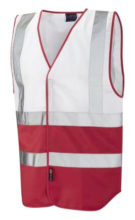 LEO W01 Tarka - Hi-Vis Ecoviz Waistcoat - White / Red